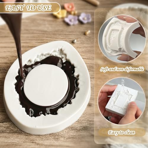 HKNMTT Picture Frame Molds Silicone Baroque Vintage for Fondant Candy Clay Covered Oreo Cake Photo Decorating Cupcake Toppers, 4 Shaped Round Square Frame Moulds Craft DIY Supplies Set - Image 5