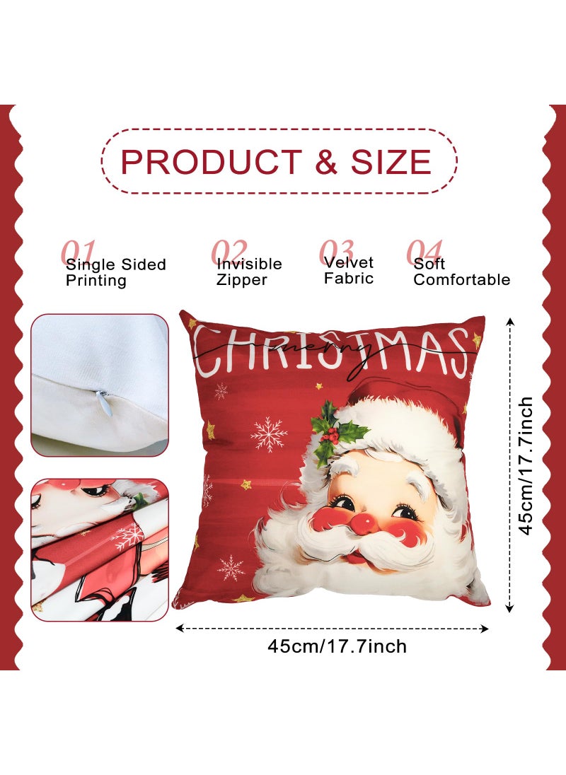 Mocsicka Mocsicka Christmas Pillow Covers Santa Snowman Decorative Throw Pillow Cover Outdoor Polyester Cushion Cases for Farmhouse Sofa Couch Set of 4 (Red  18x18 inch)  - Image 3
