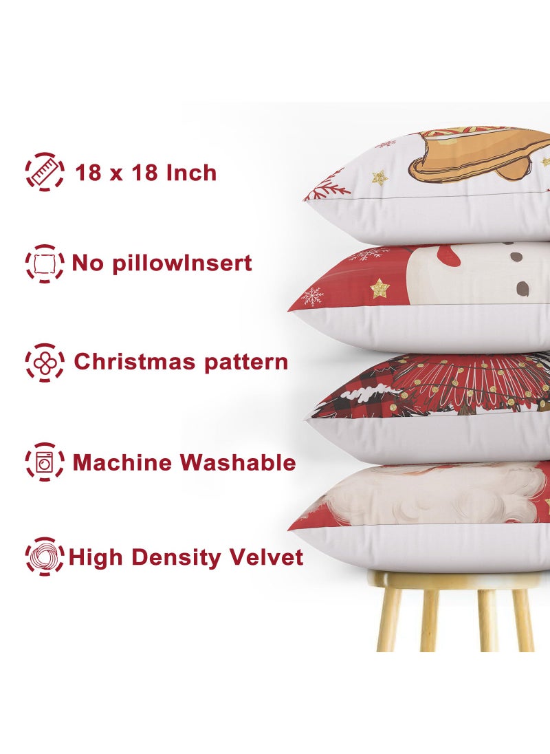 Mocsicka Mocsicka Christmas Pillow Covers Santa Snowman Decorative Throw Pillow Cover Outdoor Polyester Cushion Cases for Farmhouse Sofa Couch Set of 4 (Red  18x18 inch)  - Image 4