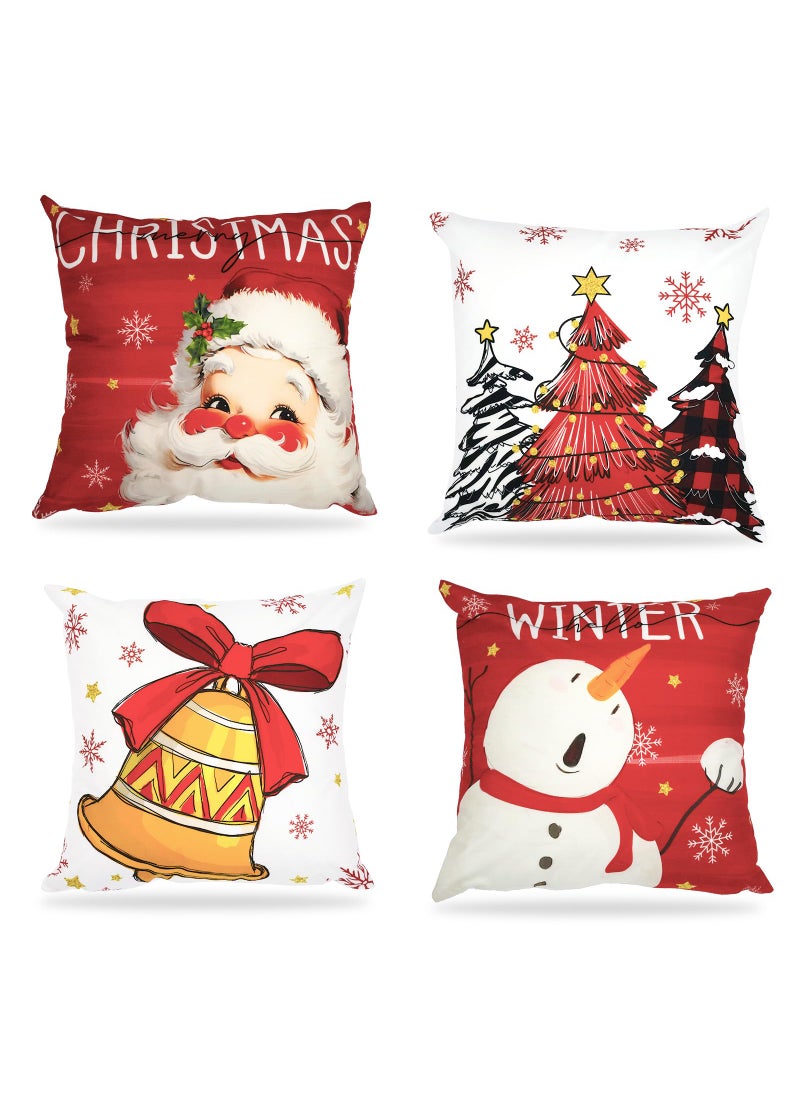 Mocsicka Mocsicka Christmas Pillow Covers Santa Snowman Decorative Throw Pillow Cover Outdoor Polyester Cushion Cases for Farmhouse Sofa Couch Set of 4 (Red  18x18 inch)  - Image 1