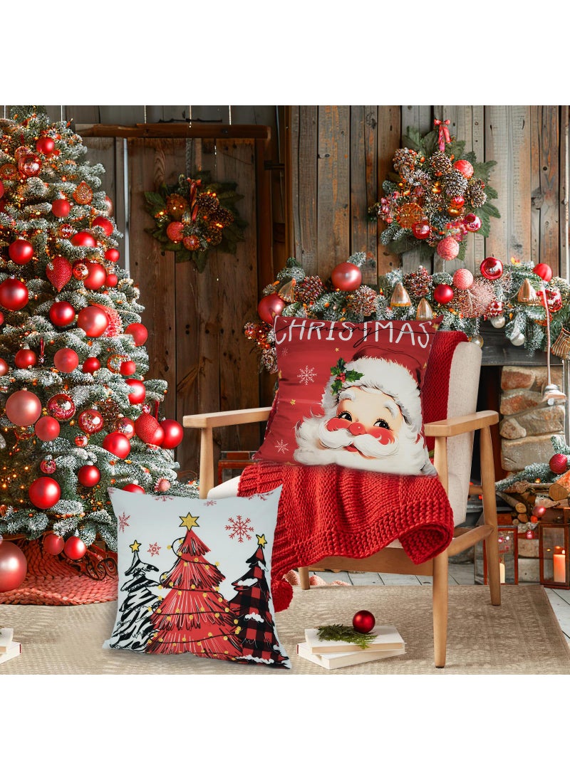 Mocsicka Mocsicka Christmas Pillow Covers Santa Snowman Decorative Throw Pillow Cover Outdoor Polyester Cushion Cases for Farmhouse Sofa Couch Set of 4 (Red  18x18 inch)  - Image 2