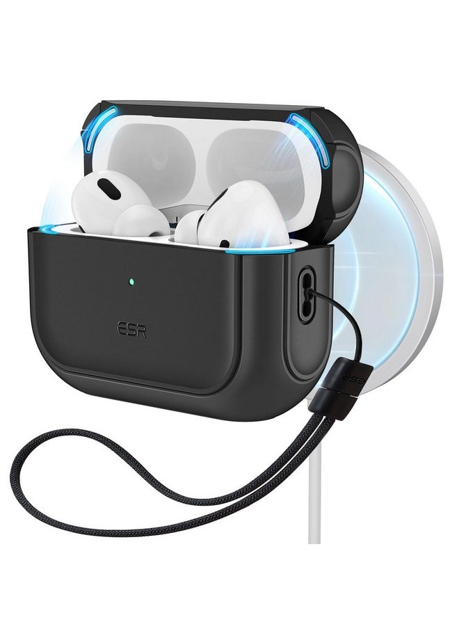 اي اس ار حافظة ESR لسماعات AirPods Pro من الجيل الثاني (HaloLock)، متوافقة مع حافظة Airpods Pro من الجيل الثاني/الأول (2023/2022/2019)، متوافقة مع MagSafe، غطاء حماية كامل من السقوط مع حبل، أسود  - Image 1