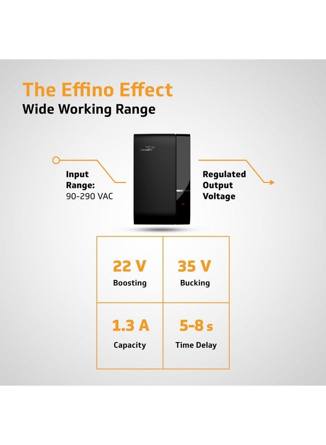 V-GUARD م stabilizer V-Guard Effino 1.3 TV | مناسب للتلفزيونات الذكية حتى 82 سم (32) + جهاز الاستقبال، نظام المسرح المنزلي/وحدة التحكم في الألعاب | سعة 1.3 أمبير | شاشة LED ثنائية اللون | ضمان 2 سنة | أسود - Image 4