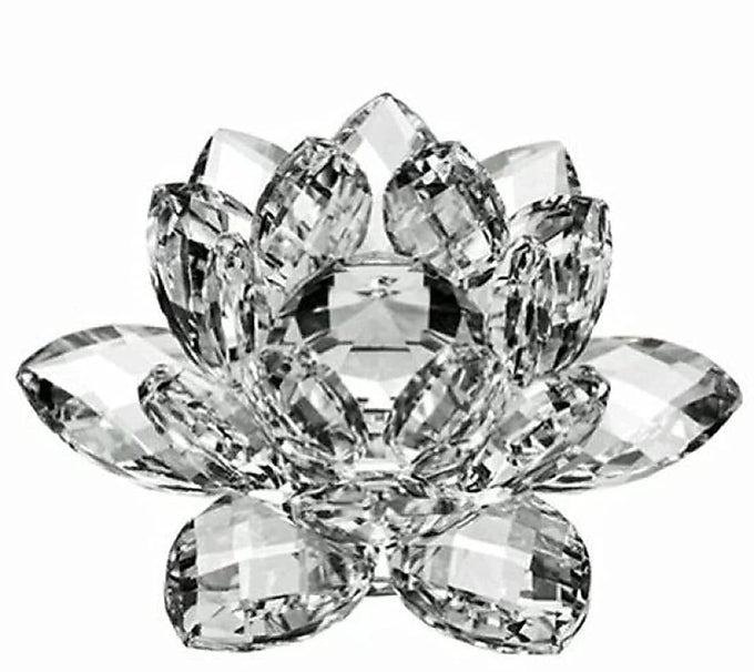LOTUS FLOWER CRYSTAL LOTUS FOR POSITIVE ENERGY GOOD LUCK DECORATIVE SHOWPIECE TRANSPARENT 4 INCHESDECORATIONS