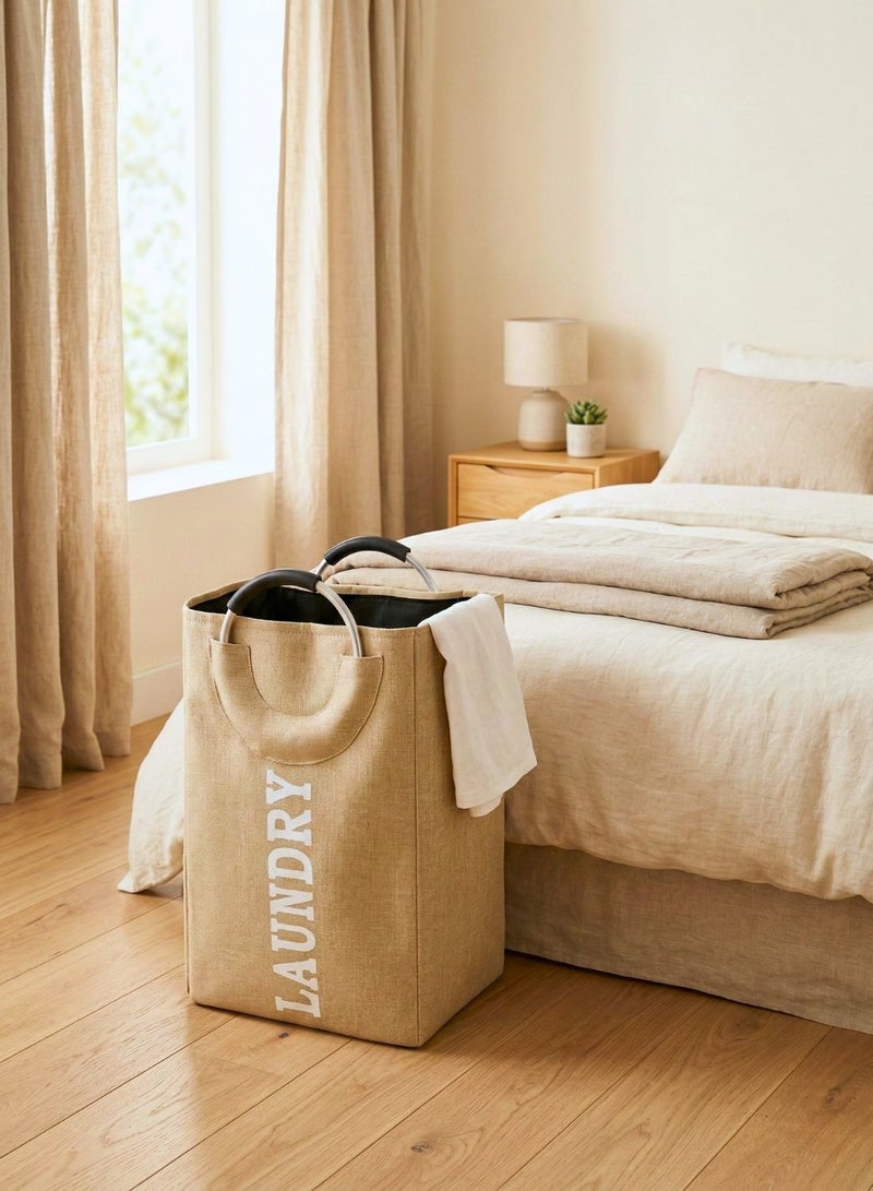 1Chase Foldable Laundry Basket with Handle, 55L, Large Capacity, Waterproof, Dirty Clothes Storage Bag, Space Saving, Beige - Image 5