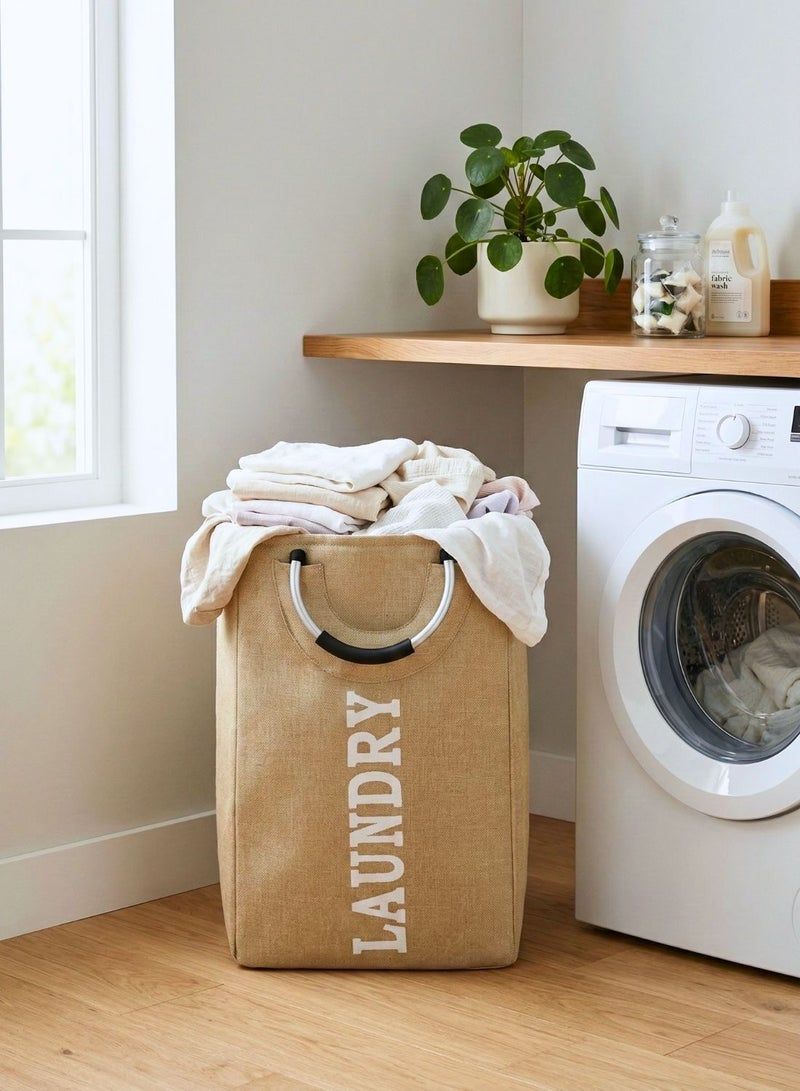 1Chase Foldable Laundry Basket with Handle, 55L, Large Capacity, Waterproof, Dirty Clothes Storage Bag, Space Saving, Beige - Image 4