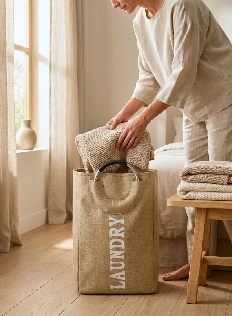 1 تشيس سلة غسيل قابلة للطي بمقبض، سعة 55 لتر، كبيرة الحجم، مقاومة للماء، حقيبة تخزين ملابس متسخة، موفرة للمساحة، بيج