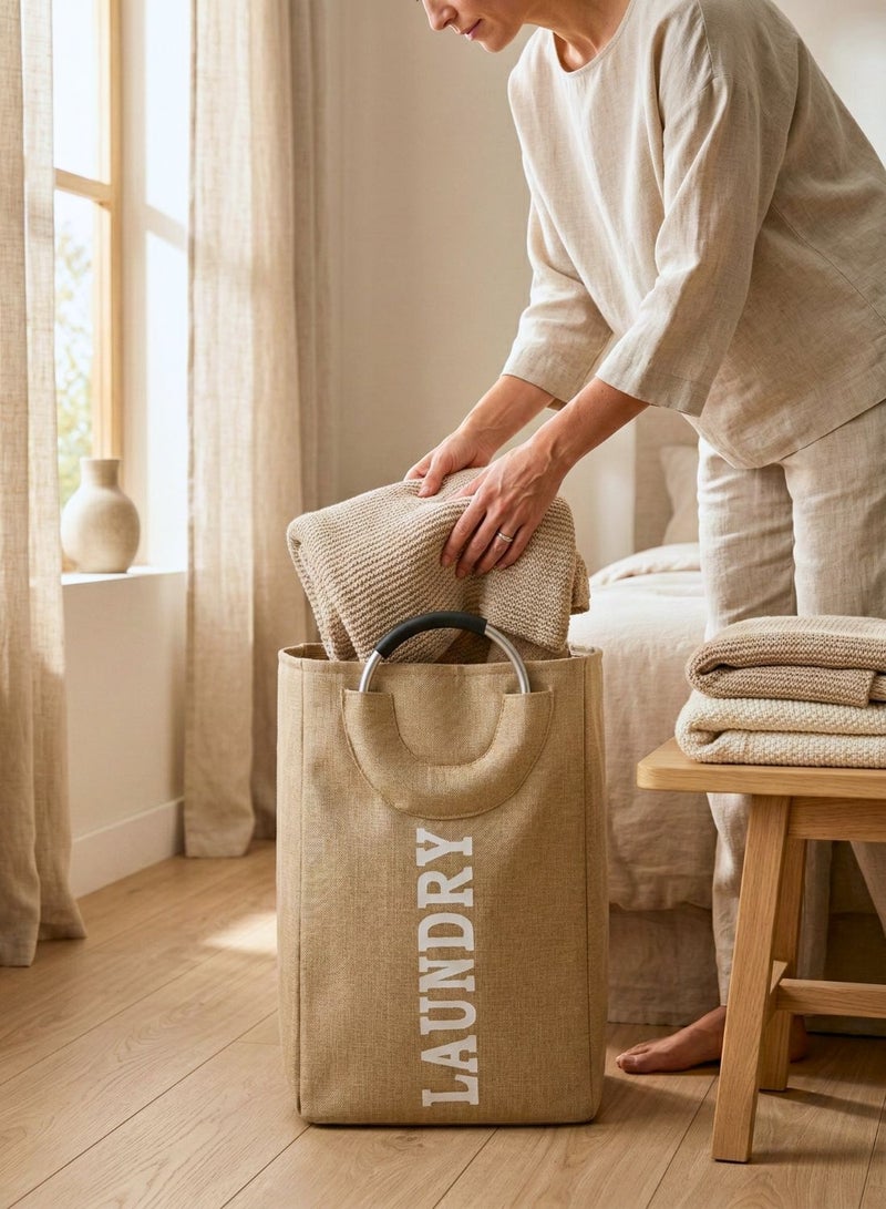 1Chase Foldable Laundry Basket with Handle, 55L, Large Capacity, Waterproof, Dirty Clothes Storage Bag, Space Saving, Beige - Image 2