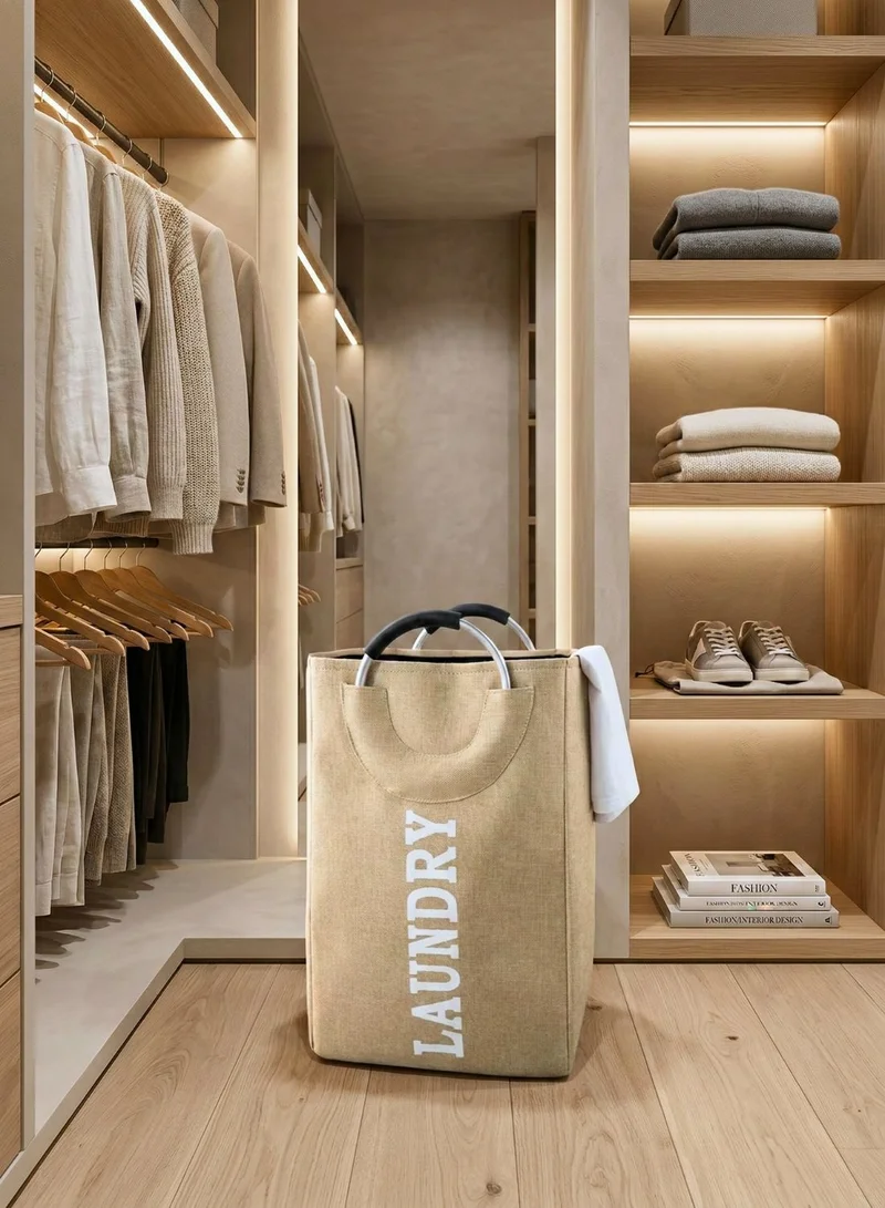 1Chase  Foldable Laundry Basket with Handle, 55L, Large Capacity, Waterproof, Dirty Clothes Storage Bag, Space Saving, Beige  | Best Price UAE