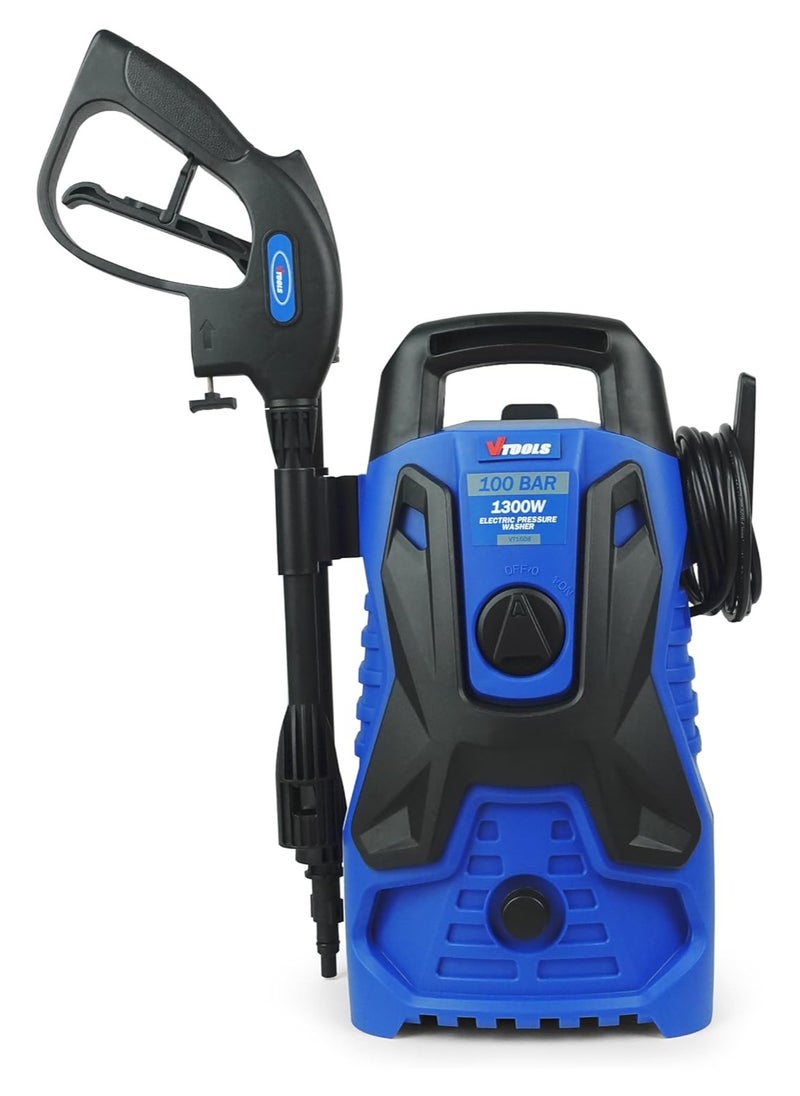 VTOOLS 100 Bar Electric Pressure Washer With 2 Wheels,5 Meter Hose & Soap Dispenser, 1300 Watt, Auto Stop and Self Priming Mode, For Car, Home & Garden  - Image 2