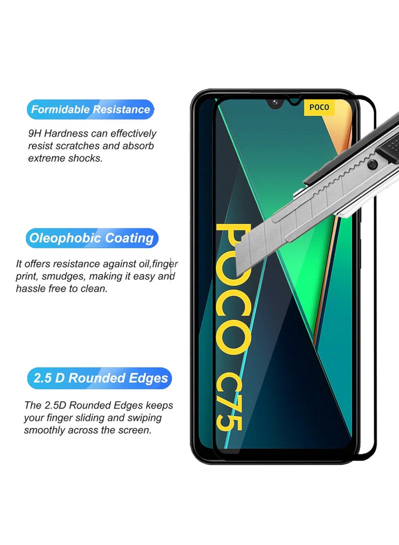 حماية شاشة لهاتف Xiaomi POCO C75 – زجاج مقسى من الحافة إلى الحافة، شفافية عالية، لمسة دقيقة، مضاد للانفجار، حواف سلسة، تركيب سهل - Image 3