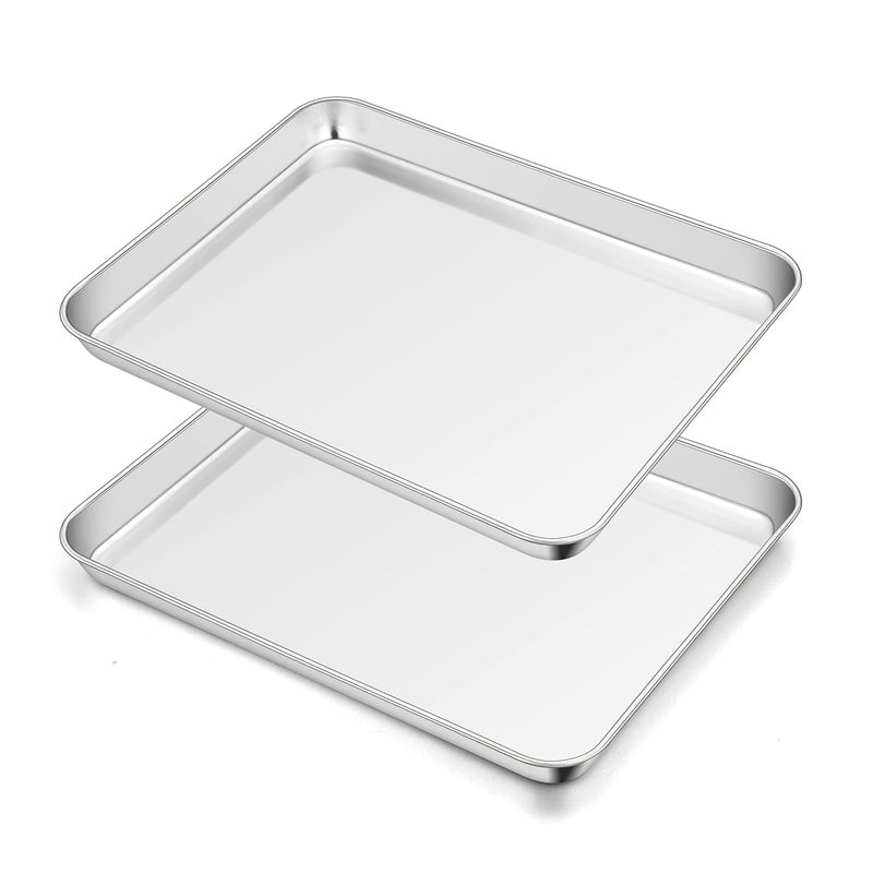 TeamFar TeamFar Toaster Oven Pan Set of 2 Stainless Steel Toaster Oven Baking Tray Ovenware 125x 95x1 Non Toxic  Healthy Rust Free  Mirror Finish Easy Clean  Dishwasher Safe 