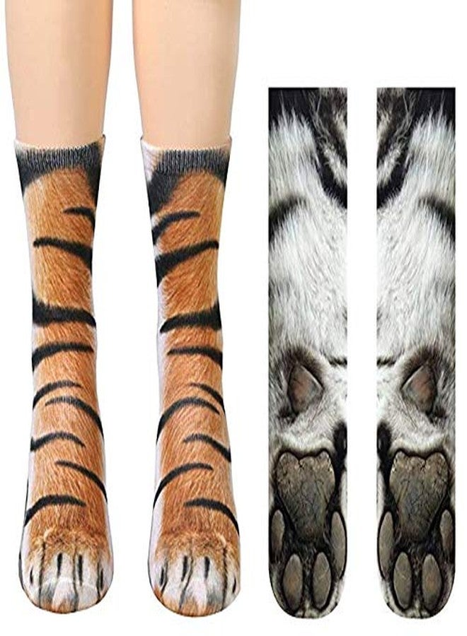 ATROPOS 3 Pair Animal Paw Socks - Unisex 3D Printed Novelty Animal Paws Socks for Men, Women & Kids(Tiger,Aldult) - Image 3