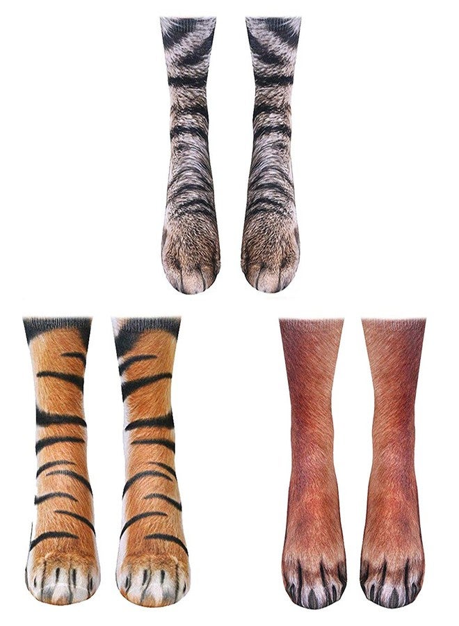 ATROPOS 3 Pair Animal Paw Socks - Unisex 3D Printed Novelty Animal Paws Socks for Men, Women & Kids(Tiger,Aldult) - Image 1