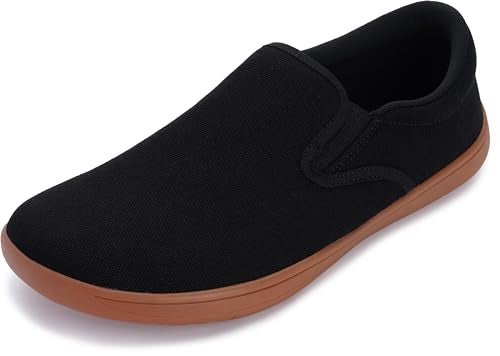 WHITIN Slip on Barefoot Sneakers Men Wide Toe Box Canvas Minimalist Zero Drop Sole Shoes Size 11 Width 11W Classic Walking Outdoor Black Gum 45 - Image 1