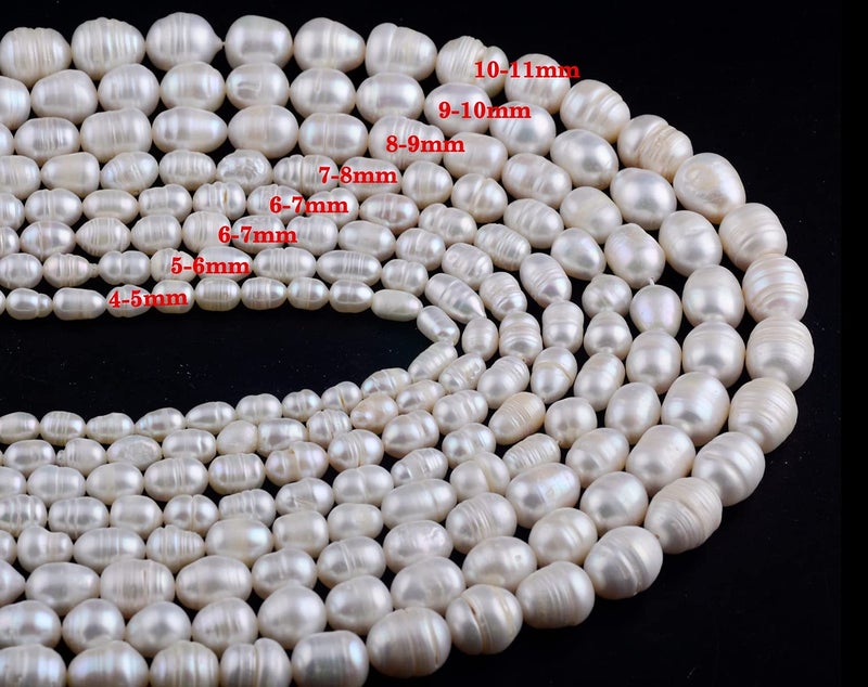 Eswala Pearls Beads for Jewelry Making 100pcs 6-7mm Natural Genuine Real Freshwater Cultured Pearl White Rice Oval Loose Gemstone Bead Holes 0.7mm Crafts Necklaces Bracelets Earrings(White, 6-7mm) - Image 4