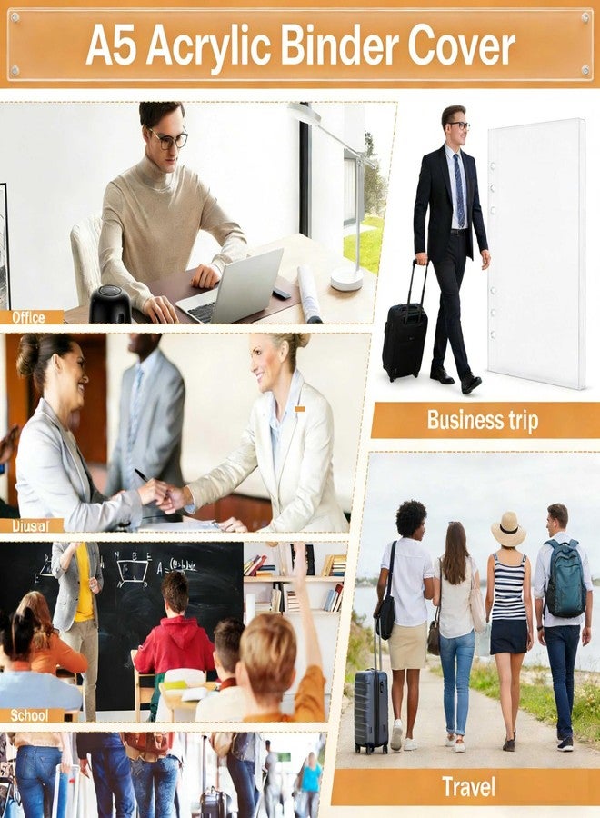 VOSCHOIX A5 Acrylic Binder Cover, Clear 6 Hole Planner Cover, Detachable Acrylic Binder Enclosure for Home Office School - Image 3