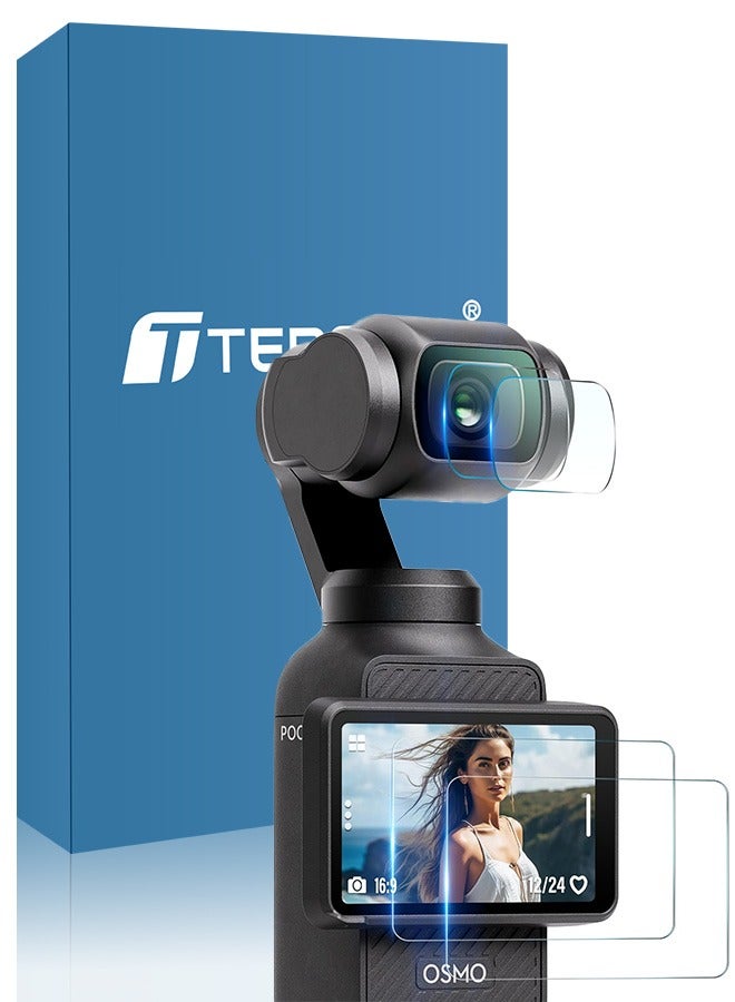 Tersely [2 Set 4 Pcs] Screen Protector for DJI Osmo Pocket 3, Tempered Glass Screen Protector Front Lens Camera + Screen Protector Film for DJI Osmo Pocket3 (2023 Released) - Image 1
