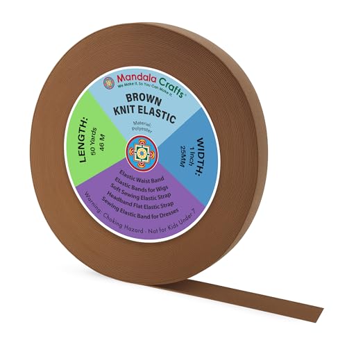 Mandala Crafts Wide 1/4 Inch Brown Elastic Bands Spool for Pants Waistbands Sewing and DIY Crafts, 153 YD Stretchy Flat Fabric Strap Knit Elastic Band for Wig - Image 1