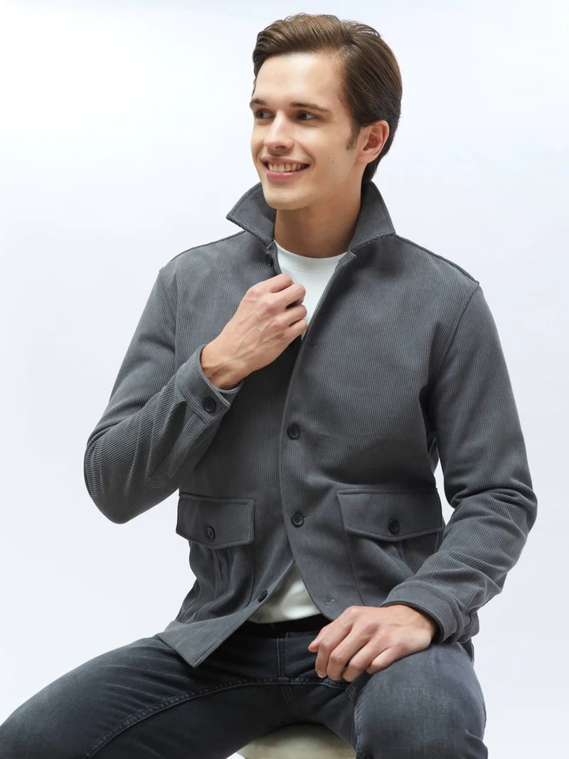 Kip Grey Corduroy Regular Fit Woven Velvet Overshirt