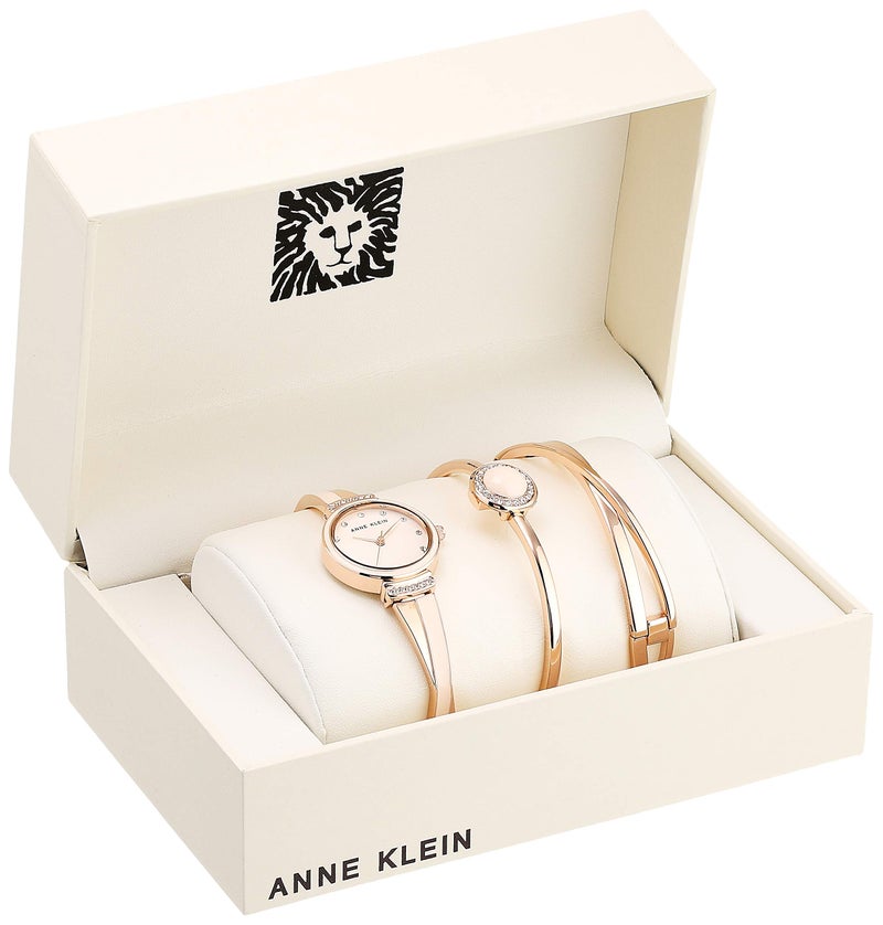 Anne Klein Women's AK/3292LPST Premium Crystal Accented Rose Gold-Tone and Blush Pink Watch and Bangle Set - Image 2