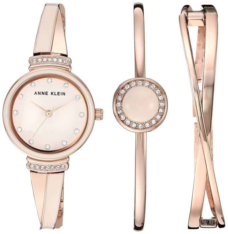Anne Klein Women's AK/3292LPST Premium Crystal Accented Rose Gold-Tone and Blush Pink Watch and Bangle Set - Image 1