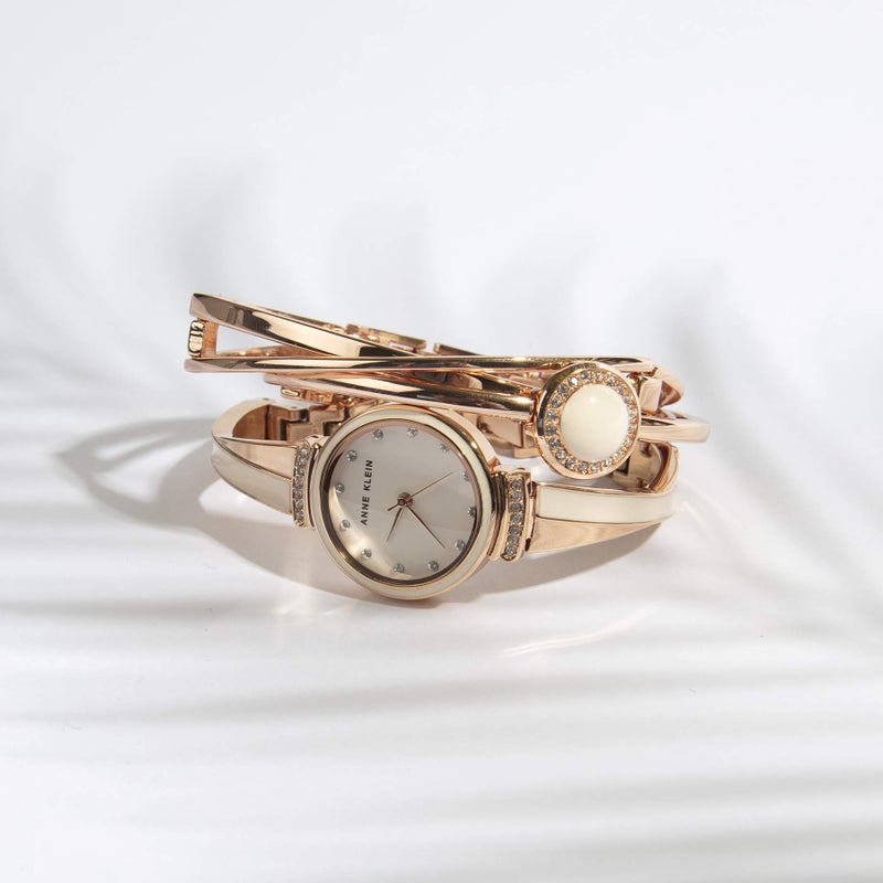 Anne Klein Women's AK/3292LPST Premium Crystal Accented Rose Gold-Tone and Blush Pink Watch and Bangle Set - Image 3