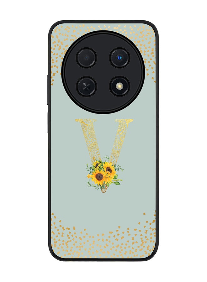 Stylizedd Rugged Black edge case for Huawei nova 12i 4G, Slim fit Soft Cover - Custom Monogram Initial Letter Floral Pattern Alphabet - V (Light Grey) - Image 1