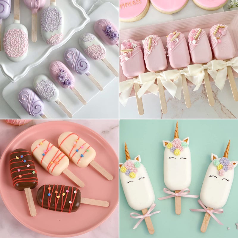 Sakolla 2 Pack Mini Popsicle Silicone Molds, 4 Cavities Oval Ice Pop Molds with 50 Wooden Sticks for Homemade Ice Cream, Cakesicles, Cake Pop (White) - Image 5