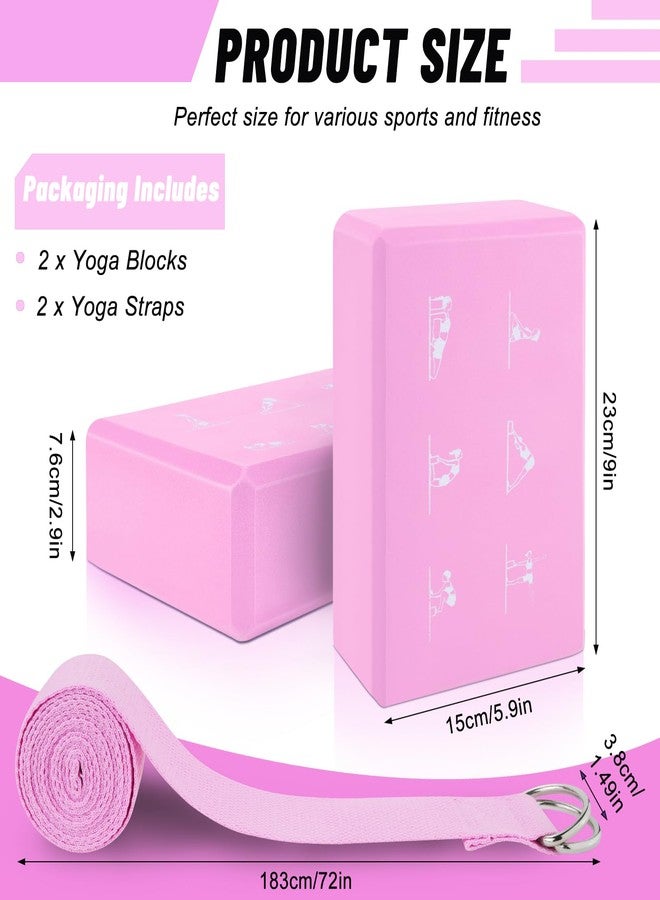 RETON 2 Pack Yoga Blocks and 2 Yoga Straps Set, Soft Non-Slip Block for Pilates, High Density EVA Foam Brick with Yoga Strap for General Fitness, Stretching, Improve Strength and Flexibility (Pink) - Image 2