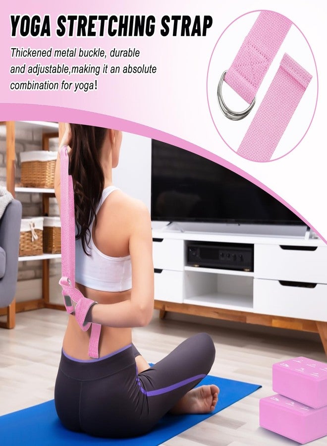 RETON 2 Pack Yoga Blocks and 2 Yoga Straps Set, Soft Non-Slip Block for Pilates, High Density EVA Foam Brick with Yoga Strap for General Fitness, Stretching, Improve Strength and Flexibility (Pink) - Image 5