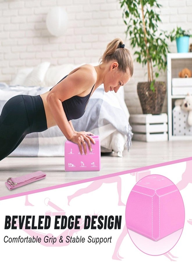 RETON 2 Pack Yoga Blocks and 2 Yoga Straps Set, Soft Non-Slip Block for Pilates, High Density EVA Foam Brick with Yoga Strap for General Fitness, Stretching, Improve Strength and Flexibility (Pink) - Image 4