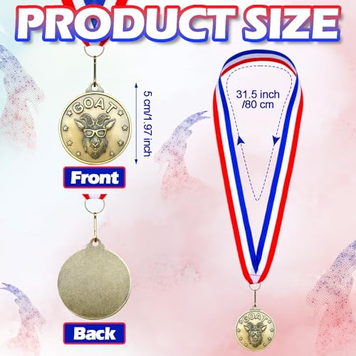 Remuuly 30-60 Pcs Goat Medals Bulk Greatest of All Time Medals MVP Award with Neck Ribbon All Time Goat Trophy Gold Champion Prize for Team Events, Sports Competitions(30) - Image 2