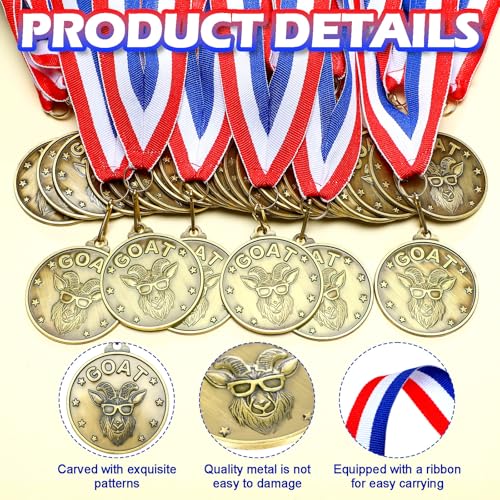 Remuuly 30-60 Pcs Goat Medals Bulk Greatest of All Time Medals MVP Award with Neck Ribbon All Time Goat Trophy Gold Champion Prize for Team Events, Sports Competitions(30) - Image 3