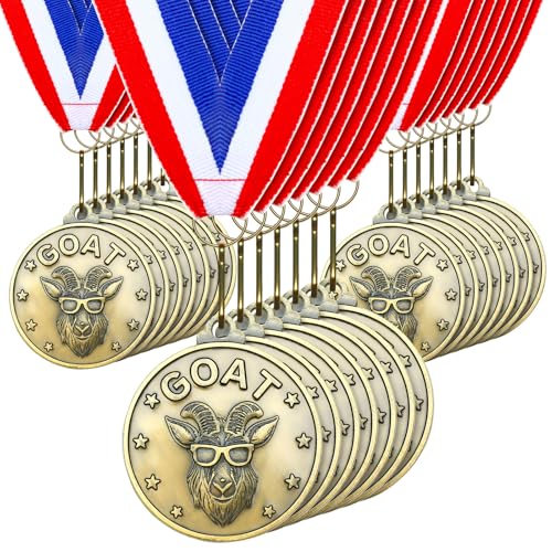 Remuuly 30-60 Pcs Goat Medals Bulk Greatest of All Time Medals MVP Award with Neck Ribbon All Time Goat Trophy Gold Champion Prize for Team Events, Sports Competitions(30) - Image 1