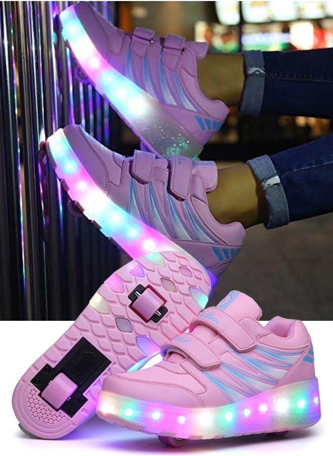 VUCATIN أحذية تزلج رياضية بإضاءة فلاش LED مع عجلات وشحن USB أحذية تزلج للأطفال (أ)  - Image 1