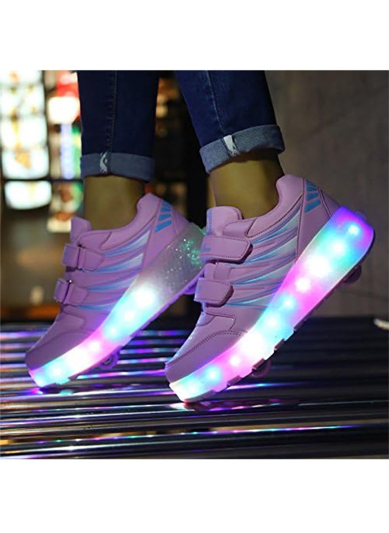 VUCATIN أحذية تزلج رياضية بإضاءة فلاش LED مع عجلات وشحن USB أحذية تزلج للأطفال (أ)  - Image 3