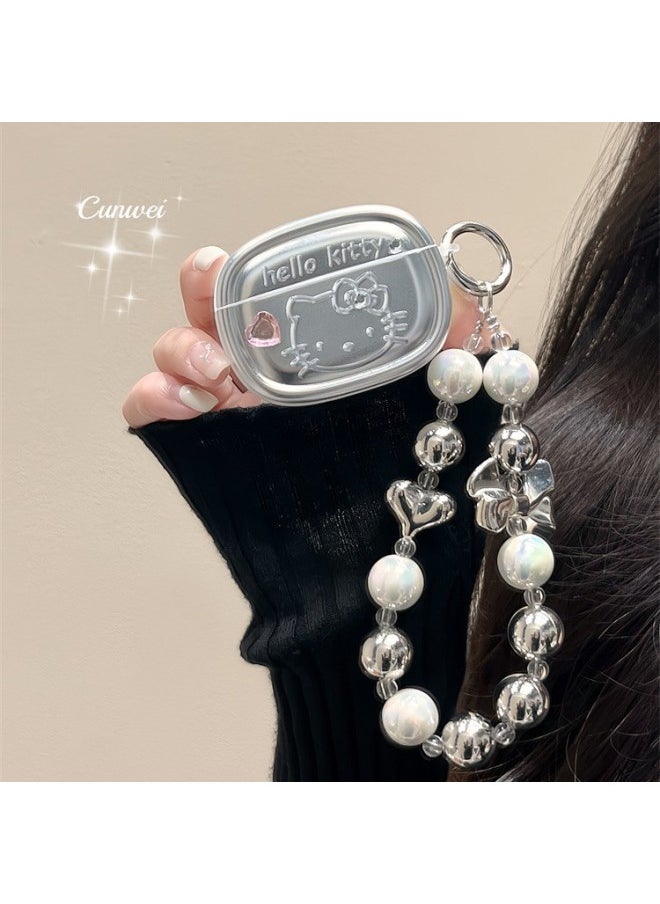 Generic - Ins Electroplated Cartoon Cat Suitable For AirPodsPro2 For Apple Bluetooth Earphone Case Protective Cover 3/4 Generation Chain-Color:Silver Plating KT Cat + Rhinestone + Chain-Applicable Model:For Apple AirPods Pro Second Generation - Image 1