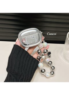 Ins Electroplated Cartoon Cat Suitable For AirPodsPro2 For Apple Bluetooth Earphone Case Protective Cover 3/4 Generation Chain-Color:Silver Plating KT Cat + Rhinestone + Chain-Applicable Model:For Apple AirPods Pro Second Generation