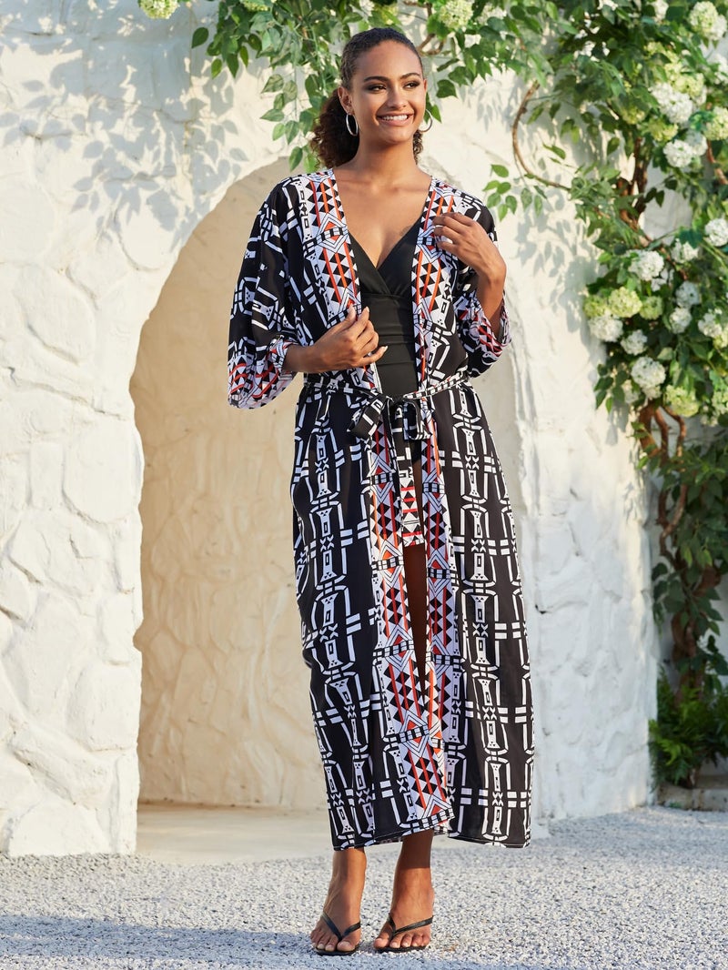 IMAGEKOPE Women’s Kimono Cover Up Long Beach Dress Swimsuit Cover Ups Colorful Cardigan Lightweight Robe for Swimwear - Image 3
