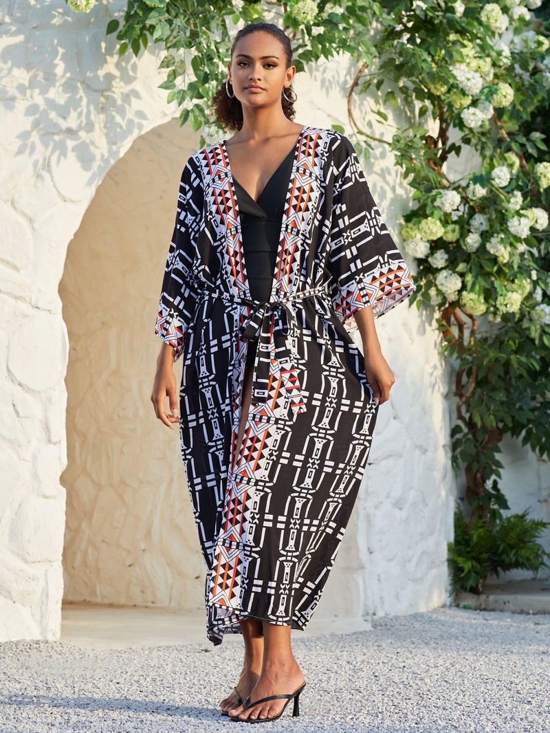 IMAGEKOPE Women’s Kimono Cover Up Long Beach Dress Swimsuit Cover Ups Colorful Cardigan Lightweight Robe for Swimwear - Image 2