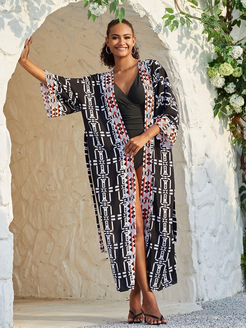 IMAGEKOPE Women’s Kimono Cover Up Long Beach Dress Swimsuit Cover Ups Colorful Cardigan Lightweight Robe for Swimwear - Image 4