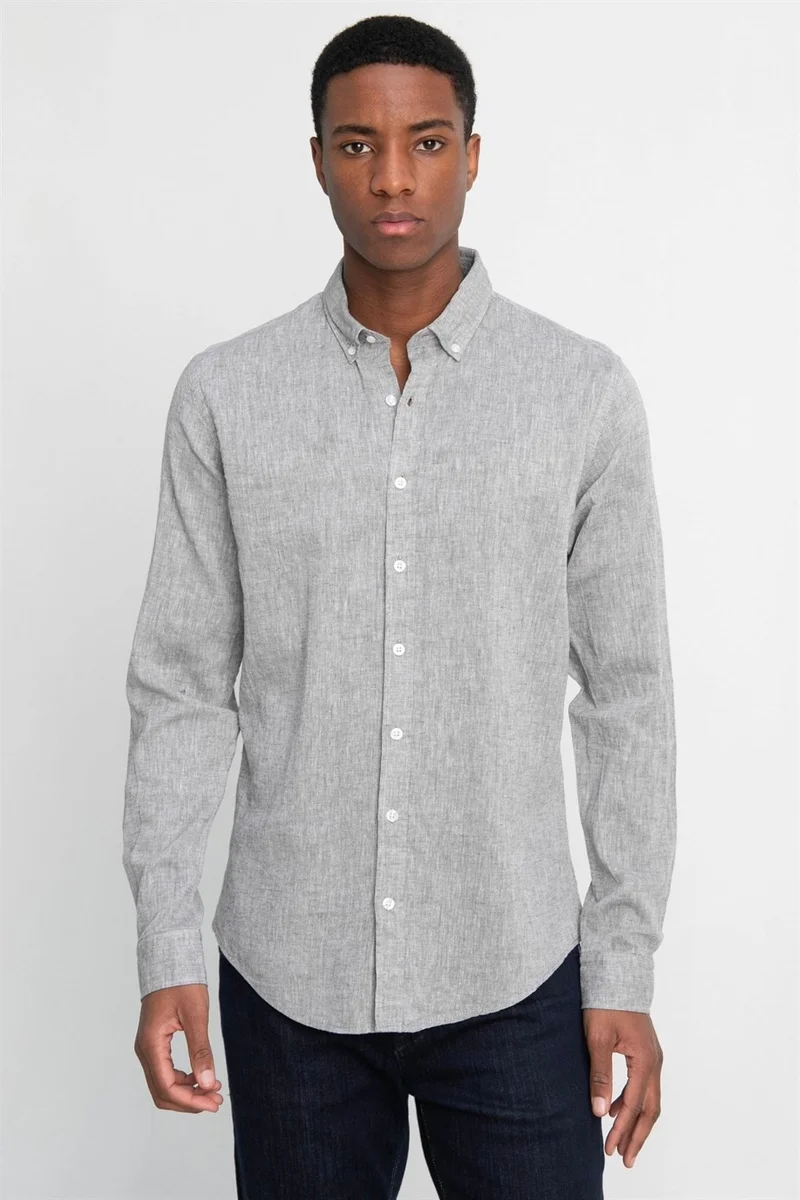 تودورس Slim Fit Long Sleeve Linen Premium Series Button Collar Sports Shirt