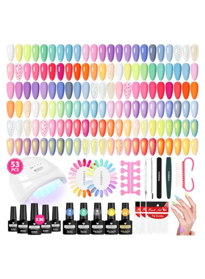 VANREESA Gel Nail Polish Kit with U V Light 53 Pcs Gel Polish Nail Set 36 Sweet Colors Nail Polish Set with Base Coat and 4 Effects Top Coat Manicure Tools Complete Nail Kit Gifts for Women Girls - Image 1