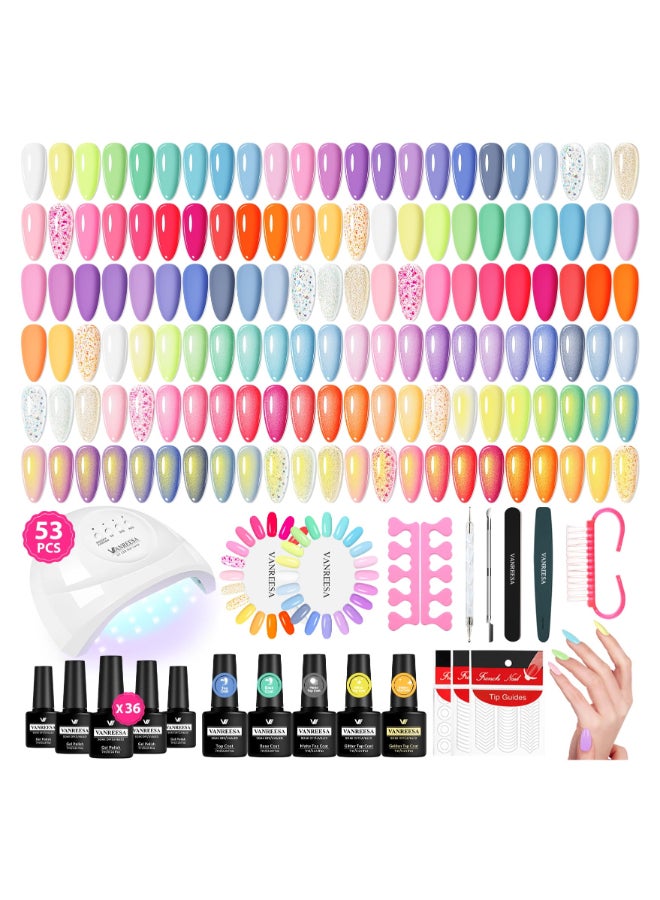 VANREESA Gel Nail Polish Kit with U V Light 53 Pcs Gel Polish Nail Set 36 Sweet Colors Nail Polish Set with Base Coat and 4 Effects Top Coat Manicure Tools Complete Nail Kit Gifts for Women Girls - Image 2