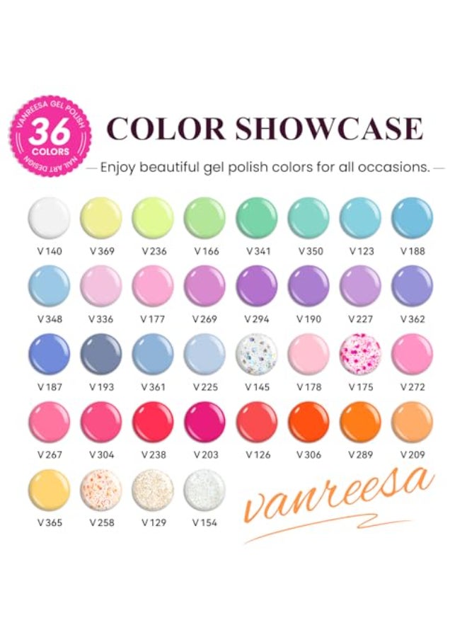 VANREESA Gel Nail Polish Kit with U V Light 53 Pcs Gel Polish Nail Set 36 Sweet Colors Nail Polish Set with Base Coat and 4 Effects Top Coat Manicure Tools Complete Nail Kit Gifts for Women Girls - Image 3