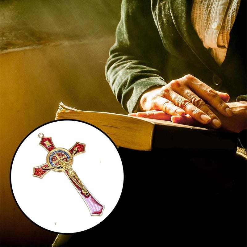Bovemee Saint Benedict Benedictine Red Enamel 4.7X2.7 Inch Protection Wall Crucifix Cross Catholic San Benito Medalla Prayer Decoration - Image 5