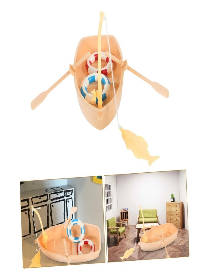 Toddmomy Fake Fishing Boat Figurine, 1 Set Doll House Swimming Ring Canoe Model Plastic Sea Fishing Boat for Dollhouse Decor - Image 3