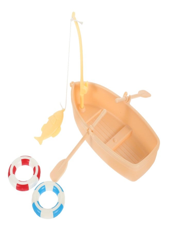 Toddmomy Fake Fishing Boat Figurine, 1 Set Doll House Swimming Ring Canoe Model Plastic Sea Fishing Boat for Dollhouse Decor - Image 1