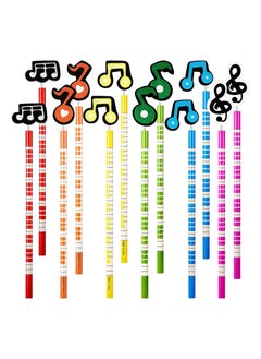 Y&D 12 Pieces Music Themed Pencils Notes Kids Wooden Colorful Stripe with Cartoon Musical Instruments Patterns for School Children Supplies  - Image 1
